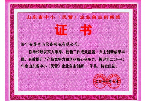 中小企業(yè)自主創(chuàng)新一等獎